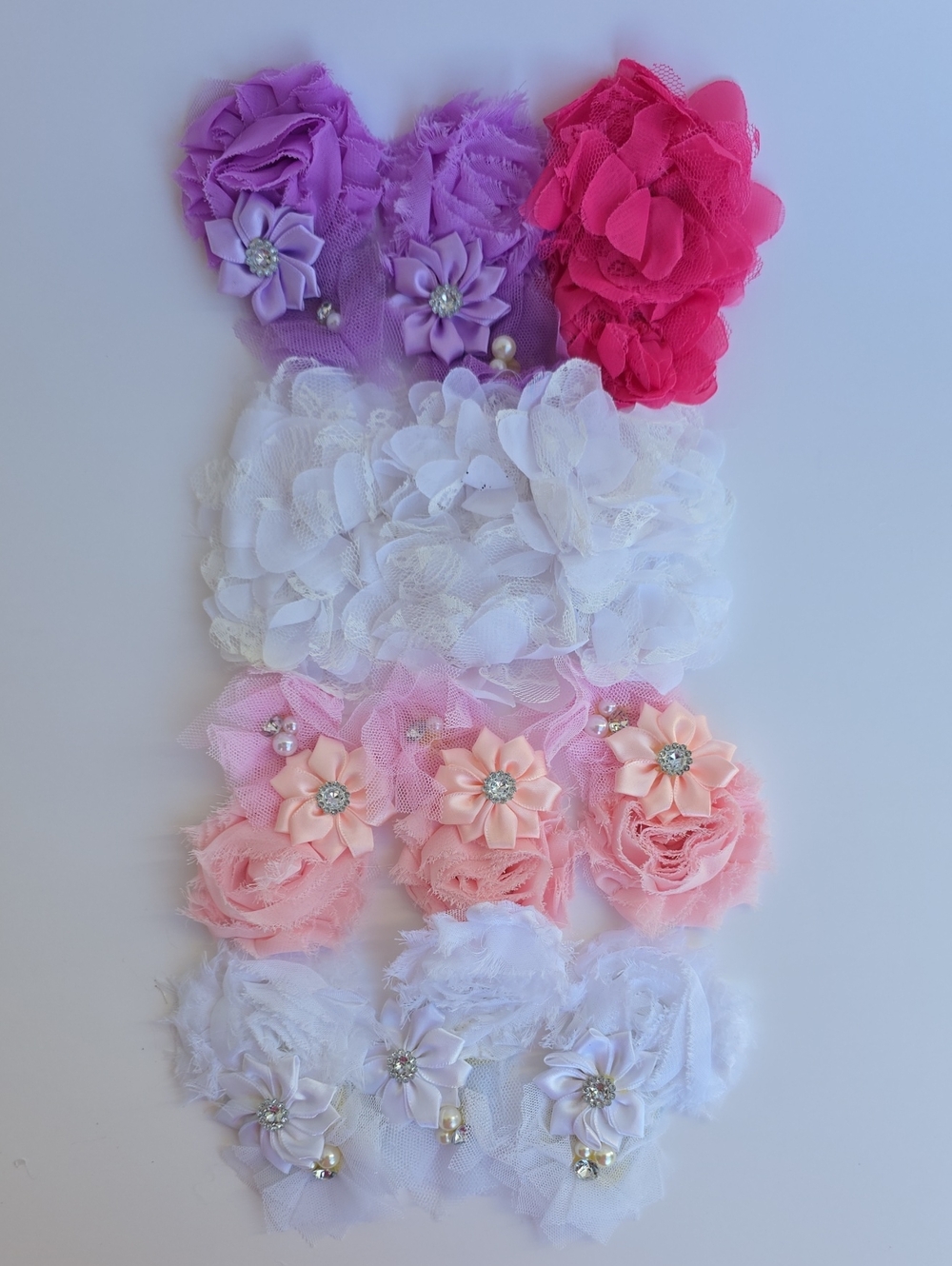 Kids Floral Lace Headbands Set - Pink, Purple, White